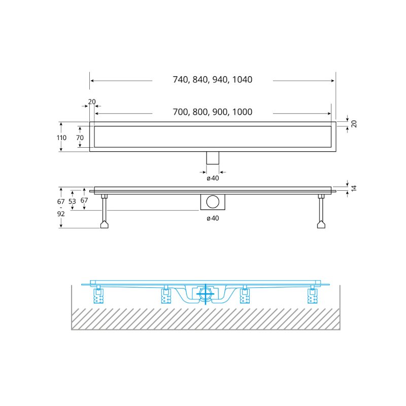 Ablaufrinne U1 Edelstahl V2A natur 700mm